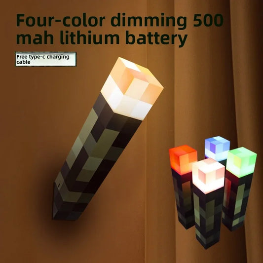 LED Night Lights Games Brownstone Torch Lamp Figure Colors Bedroom Decorative Table Lamp USB Charging with Buckle Kids Toy Gifts